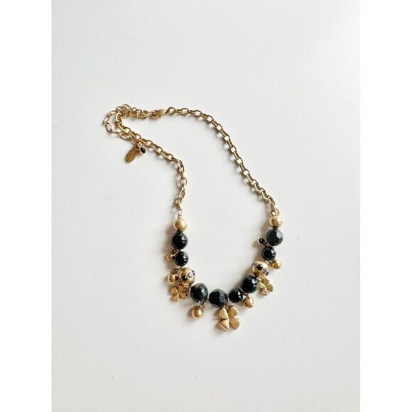 PILGRIM Gold 4 Leaf Clover Black Beaded Rhinestone Crystal Charm Chain Necklace - Picture 1 of 7